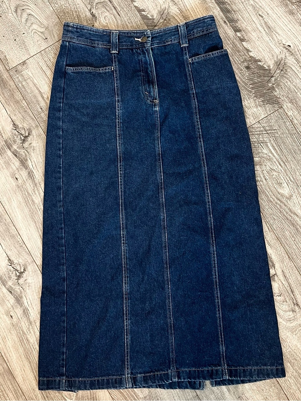 Eddie Bauer Long Midi Dark Wash Denim Jean Skirt with Slits- Size 10